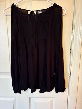 Black Pleated Long Sleeve split sleeve Blouse